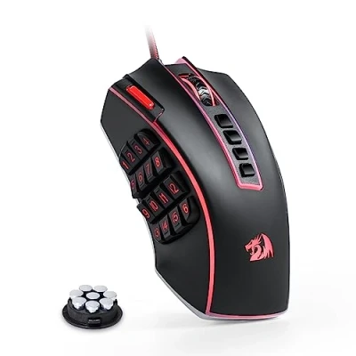 Imagen de Redragon M990 MMO Ratón para juegos, 32000 DPI de alta precisión con cable RGB 23 botones programables, 16 teclas macro laterales, soporte software, base aluminio