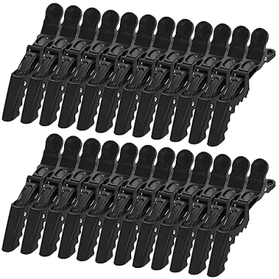 Imagen de 24 Piezas Alligator Clip Hebillas de Pelo Profesional Peluqueria,Pinzas Antideslizantes Estilismo Cabello para Marcar,Peinar,Planchar el (Negro)