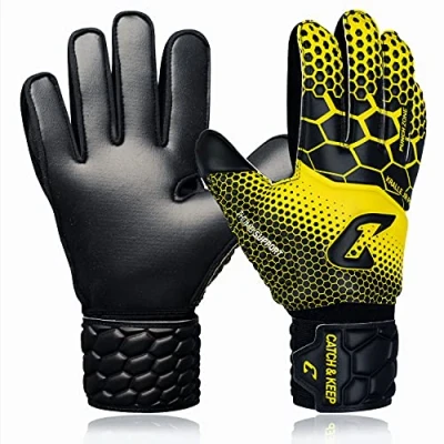 Imagen de CATCH &amp; KEEP Kralle Junior Pro 3.0 Guantes de Portero Profesionales para Niños Falcon Grip Resistentes Fútbol (7, Amarillo)