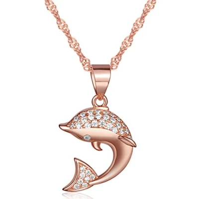 Imagen de Yumilok collar de mujer plata ley delfines circonio conjunto colgante animales
