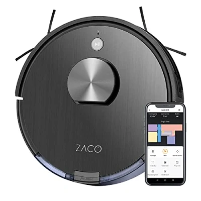 Imagen de ZACO Robot aspirador y fregasuelos A10 WiFi, Alexa, Google, App, Aspiradora fregadora 3en1 inteligente, navegación 3D Laser 360 mapeo, para suelos madera, parquet, alfombras, pelos de mascotas