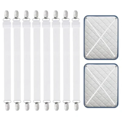 Imagen de 8 Piezas Sujetadores para Sábanas, de Hojas, Ajustables Elásticos Correas Cama Clips Sábanas o Sofás, Blanco (Extender 30 120 cm)