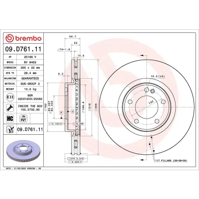 Imagen de BREMBO 09.D761.11 Disco de freno 355 32 5 ventilación interna revestido altamente carbonizado con tornillos