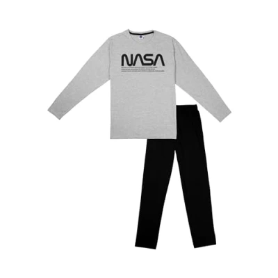Imagen de United Labels NASA Pijama para Hombre Conjunto de Manga Larga Parte Superior con Pantalones Gris/Negro, Gris y negro., L