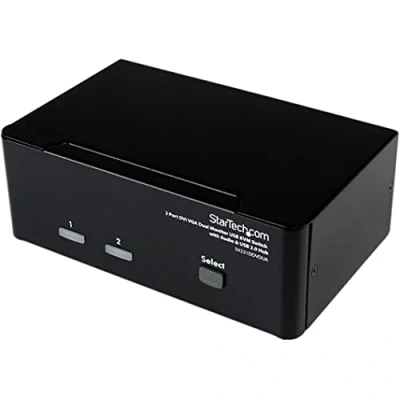 Imagen de StarTech.com Conmutador Switch KVM de 2 puertos Doble Monitor DVI VGA Audio 4 USB 1920x1200 I A Mini Jack 3,5mm HD15