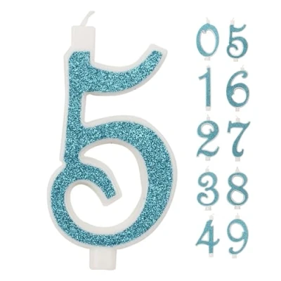 Imagen de IDEGOS Vela grande de 10 cm, velas número 5, 3D azul con purpurina, decoración pastel cumpleaños, boda (BLEU, 5)
