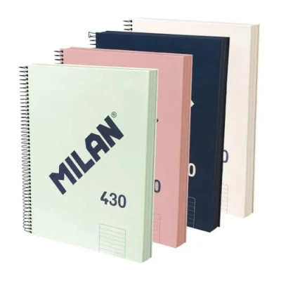 Imagen de MILAN® Pack 4 cuadernos A4 con tapa dura, papel a líneas (7 mm), 120 hojas de 95 gr/m², colección goma 430