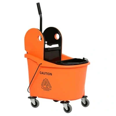 Imagen de HOMCOM Cubo de Fregona con Ruedas Capacidad 36L Carro Limpieza Escurridor Presión Abajo y 2 Cubetas Separadas 54x41x91,5 cm Naranja