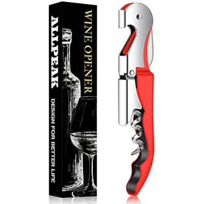 Imagen de Allpeak Sacacorchos Abridor de Vino Abrebotellas 1PC Profesional Cerveza Botellas Vino, 3 in 1 Wine Opener Rojo