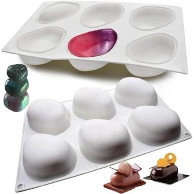 Imagen de Molde de Silicona Antiadherente Grado Alimenticio, 6 Cavidades Forma Piedra 3D Moldes para Caramelos, con Formas Pastel, Repostería, Panecillo, Pudín, Bizcocho