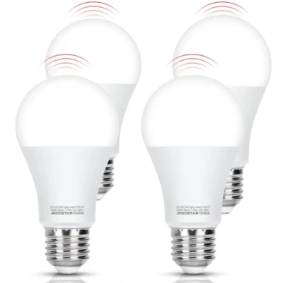 Imagen de Aigostar Bombilla con Sensor de Movimiento, LED E27 A60 12W Equivalente a 81W, Luz Blanca 6500K, 1170 Lm, Automatica Detector No Regulable, 4 Unidades