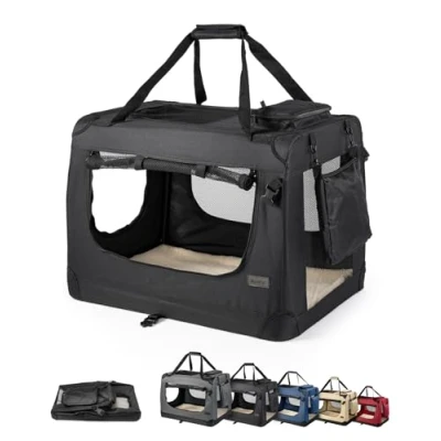 Imagen de lionto Transportín para Perros Bolsa Plegable Autobox Animales pequeños, (XXL) 90x61x65 cm Negro