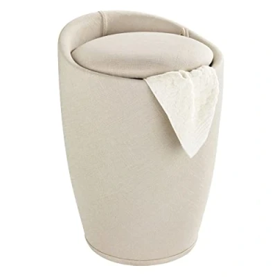 Imagen de Wenko Taburete de baño Candy Lino Look Beige, con Espacio Almacenamiento para el y salón, colector Ropa Integrado, plástico ABS, sin BPA, Capacidad 20 L, Ø 36 x 50,5 cm