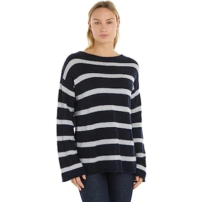 Imagen de Tommy Hilfiger Mujer Jersey Soft Wool Boat Neck de punto, Multicolor (Breton Stp/ Desert Sky/ Ecru), XL