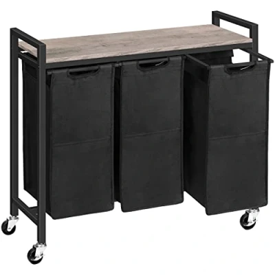 Imagen de HOOBRO Cesto para Ropa Sucia, Cesta Colada con 3 Bolsas Extraíbles, Carro de Lavandería, x 39,8 L, 84 33 74,5 cm, Baño, Lavadero, Greige y Negro EBG38XY01G1
