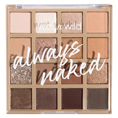 Imagen de Wet n Wild Always Naked Eyeshadow Palette, Paleta de Sombras Ojos en 16 Colores Neutros Difuminables con Acabado Mate, Brillante y Glitter para un Look Soft Glam, Ultra Pigmentadas Nude Marrón