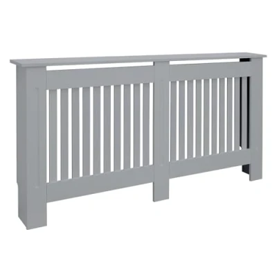 Imagen de ECD Germany Cubierta del Radiador 152x19x82cm MDF Gris Lacado Revestimiento Protector Vintage de Calefacción Estilo Rústico Superficie Estantería Útil Madera para Sala Estar Dormitorio