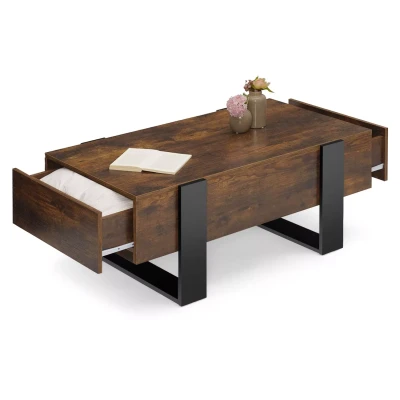 Imagen de Mesa de centro rectangular con cajones 100cm madera y negro