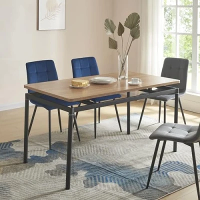 Imagen de [en.casa] Mesa de Comedor Rectangular para Cocina Oficina 6 Personas Diseño Moderno Elegante 4 Patas Acero Tablero MDF 140 x 80 75 cm Efecto Roble Negro