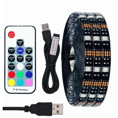 Imagen de AUSUKY DC 5V USB tira LED 5050 RGB luz flexible para iluminación de fondo TV 1M 5M (17Key Controller Set,1m)