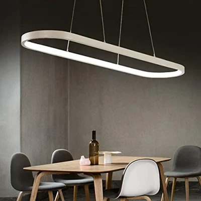 Imagen de Bellastein lámpara colgante ovalada para mesa de comedor, lámparas oficina, luz LED, techo regulable, diseño anillo moderno (L90cm, blanco)