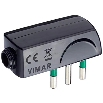 Imagen de Vimar RI.00206N Enchufe Plano de escuadra SICURY 2P+T 10 A 250 V, estándar Italiano Tipo SPA11, Salida Cable 90, Negro