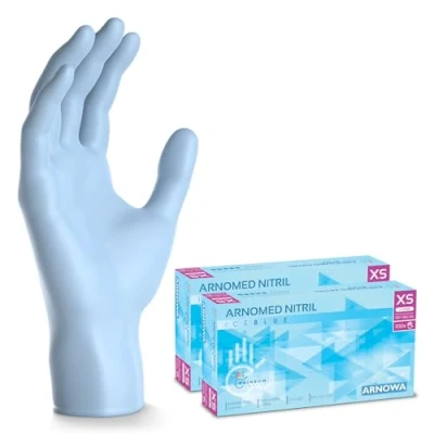 Imagen de ARNOMED guantes nitrilo talla XS, azul claro, de nitrilo, 200 unidades (2 cajas), desechables sin polvo, goma látex, en tallas S, M, L y XL