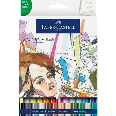 Imagen de Faber Castell Goldfaber Sketch 164724 Rotuladores para Bocetos Estuche de 24 Unidades Colores Surtidos Punta pincel y Fina