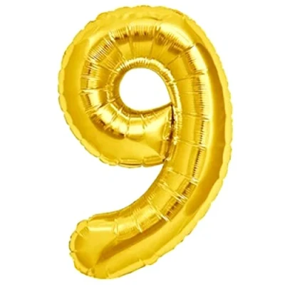 Imagen de Globo 9 Cumpleaños Número Gold Oro Gigante, XXL de 100cm. Decoración Cumpleaños. Aire o Helio.