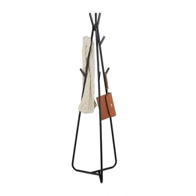 Imagen de Relaxdays Perchero de Pie, 9 Perchas, Metálico, para Colgar Chaquetas, Abrigos, Diseño Triangular, 157x40x48 cm, Negro, Hierro