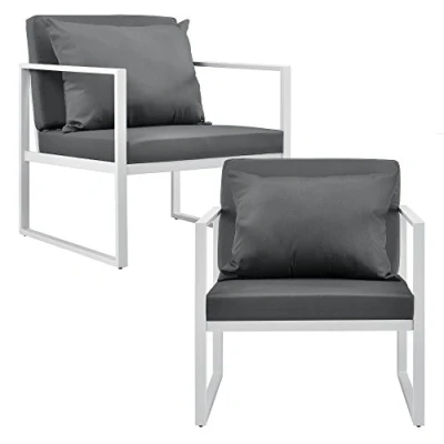 Imagen de 2 x sillón Silla de jardín 70 60 cm Set Muebles para Exterior Blanco
