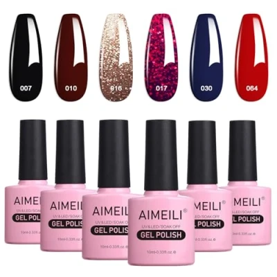 Imagen de AIMEILI Esmaltes Semipermanentes de Uñas en Gel UV LED, Kit Pintauñas Permanente Soak Off 6 Colores 10ml Set 21