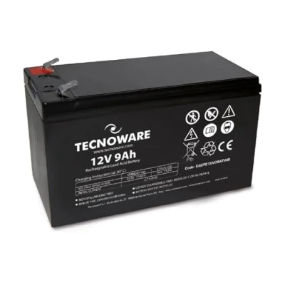 Imagen de Batería de Plomo ácido Tecnoware 12 V para SAI, videovigilancia y Sistemas Alarma Conexión Faston 6.3 mm Dimensiones 15,1x 9,4 x 6,5 cm Capacidad 9 Ah, Blanco