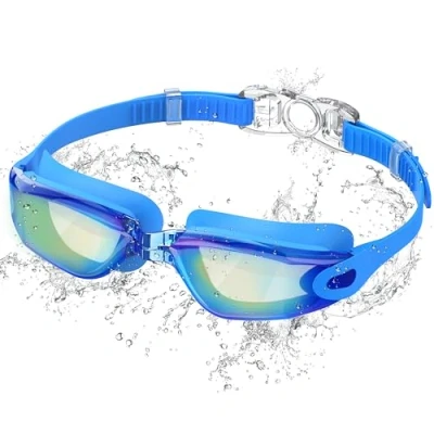 Imagen de Ambienden Gafas de Natación, Natación Anti Vaho con Visión Clara, Protección UV, Ajuste Rápido, Junta Silicona, Unisex para Adultos, Recubrimiento azul colorido