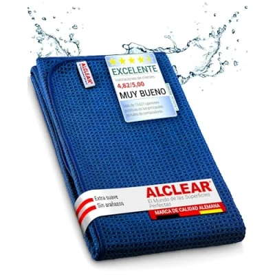 Imagen de Alclear International Secador Mágico, Gamuza de Microfibra para el Coche, Cuidado del la Pintura Moto, Cocina y Hogar, Vajilla, Trapo Secado Suave, 60 x 40 cm, Azul