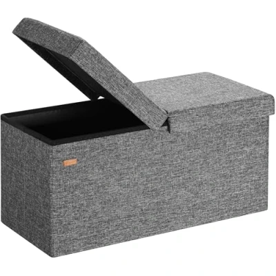 Imagen de Casaria® Banco Almacenaje Baúl Capacidad 100L Carga hasta 300kg 80x40x40cm Puff Otomana Plegable Tapizado Acolchado Salón Dormitorio Entrada Gris