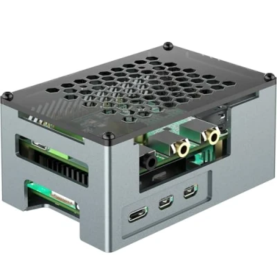 Imagen de innomaker Funda de aluminio para Raspberry Pi 5 con ventilador 3510 PWM, disipador calor pasivo, carcasa aleación adecuada DAC/DAC PRO/AMP/AMP PRO/RS485 y CAN Hat la mayoría