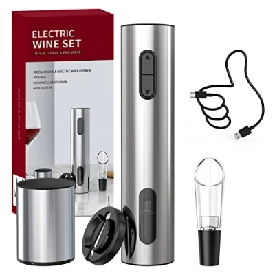 Imagen de CIRCLE JOY Juego Electricos Para Abrir Botellas De Vino, Sacacorchos Recargable Con Cortador Papel Aluminio, Aireador Vino y TapóN VacíO Los Amantes Del Plata