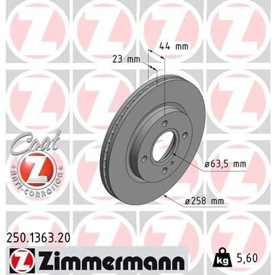 Imagen de ZIMMERMANN COAT Z 250.1363.20 Disco de freno 258 23 5/4 4 108 ventilación interna revestido FORD: FIESTA 6, 6 Van, KA+ Hatchback