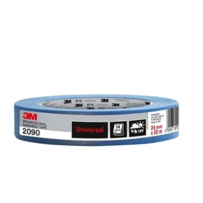 Imagen de 3M Pro Cinta de Enmascarar Profesional 2090 para Superficies Universales 1 Rollo 24 mm x 50 m Resistente a los Rayos UV y al Agua, Pintar Decorar Tanto Interiores como Exteriores