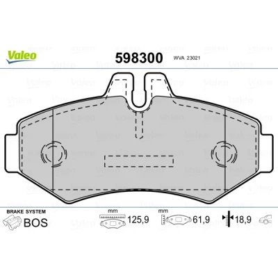 Imagen de VALEO 598300 Juego de pastillas freno Eje trasero excl. contacto avisador desgaste sin chapa antichirridos MERCEDES BENZ: Sprinter 3 T Furgón