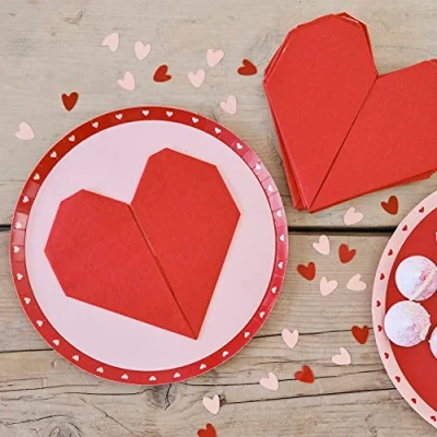 Imagen de Ginger Ray Servilletas de papel con forma corazón rojo (16 unidades), color rosa