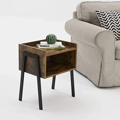 Imagen de Mesa Auxiliar Apilable 52 x 42 35 cm Mesita de Noche con Estante Almacenamiento Apariencia Madera