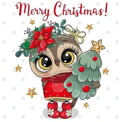 Imagen de 20 servilletas de Navidad con diseño búhos navideños en estilo dibujos animados, papel diseño. También para decoupage y (33 x 33 cm)