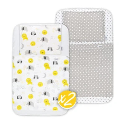 Imagen de FlyIdeas Juego 8 Pza Sabanas Minicuna Colecho Next2Me 50x83cm, 100% Algodon Certif. con 2 Bajeras Protectores Colchon Impermeables Encimera y Fundas de Almohada