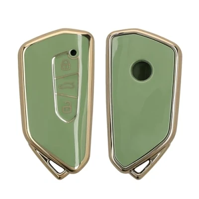 Imagen de kwmobile Carcasa para Mando Compatible con VW Golf 8 Llave de Coche 3 Botones Funda Llaves TPU Verde/Dorado