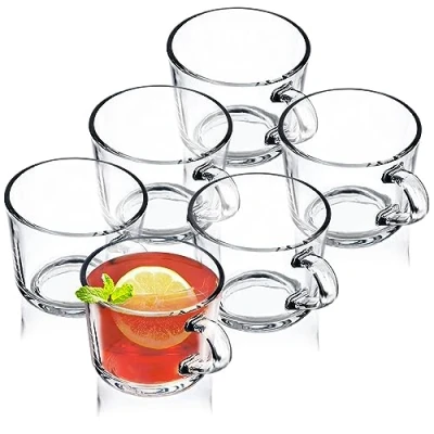Imagen de KADAX juego de 6 vasos té, con mango, tazas cristal para personas, aptos lavavajillas, café, agua, zumo, bebida,