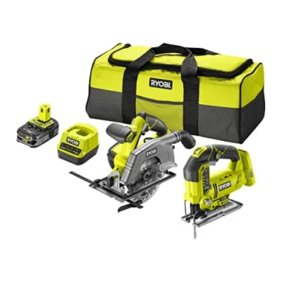 Imagen de RYOBI Duo ONE+ 18V: sierra de calar péndulo con 1 hoja + circular Diámetro 165 mm cuchilla 24 dientes batería 18 V 2,5 Ah y cargador rápido (5133004770)