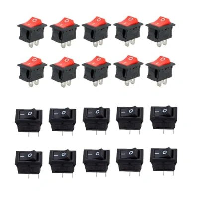 Imagen de CESFONJER Mini Interruptores Basculantes, AC 10A / 125V, 6A 250V 2 Pin ON/OFF SPST para Coche (10 Pcs Negro, 10 Rojo)