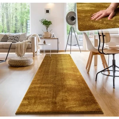Imagen de Paco Home Alfombra para la Sala de Estar Unicolor Lavable Suave Pila Corta, tamaño:80x300 cm, Color:Amarillo